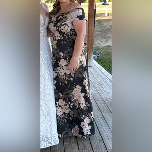 Xscape Off-Shoulder Black Floral Gown - 16